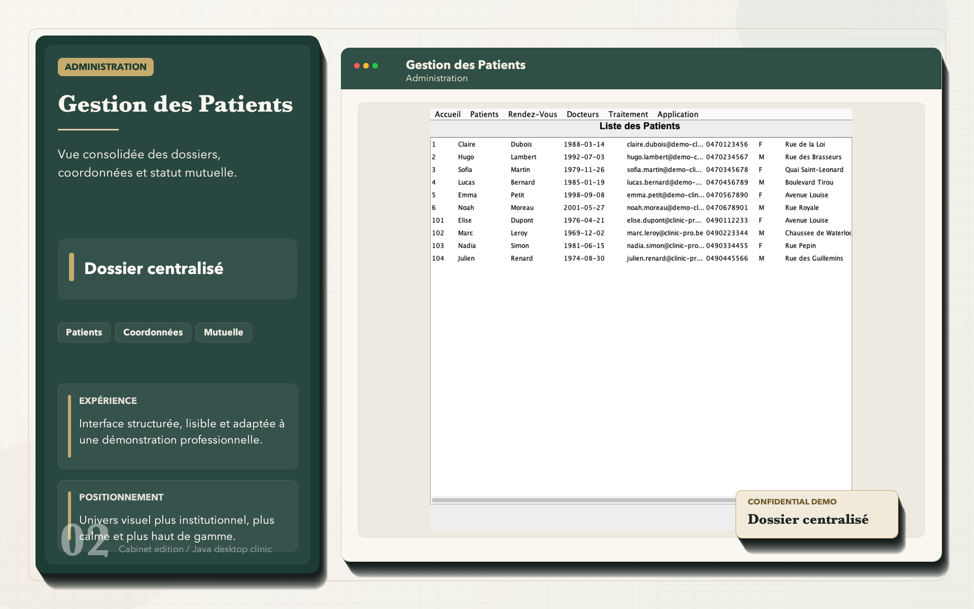 Liste des patients dans l'application de gestion médicale