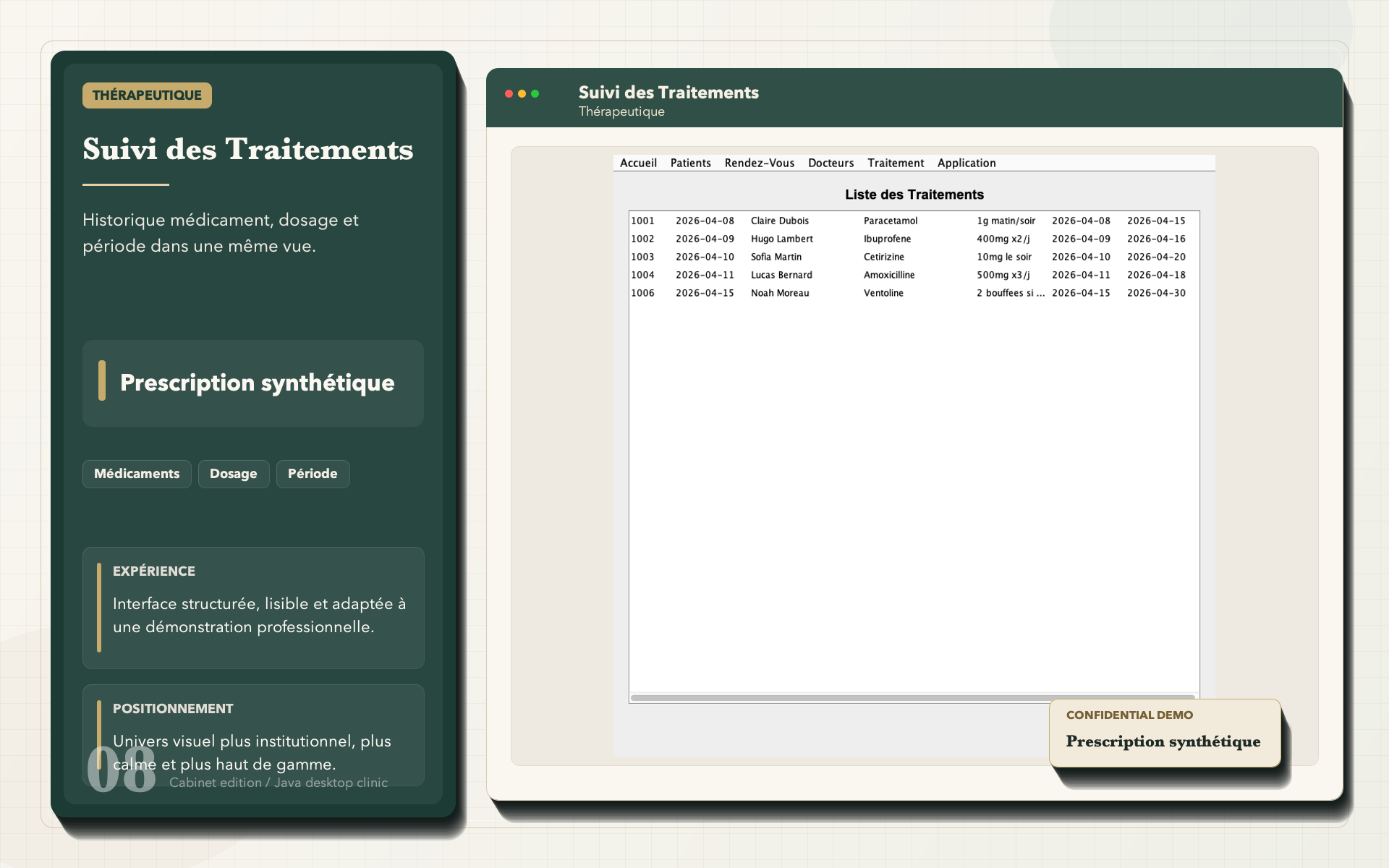 Liste des traitements dans l'application de gestion médicale