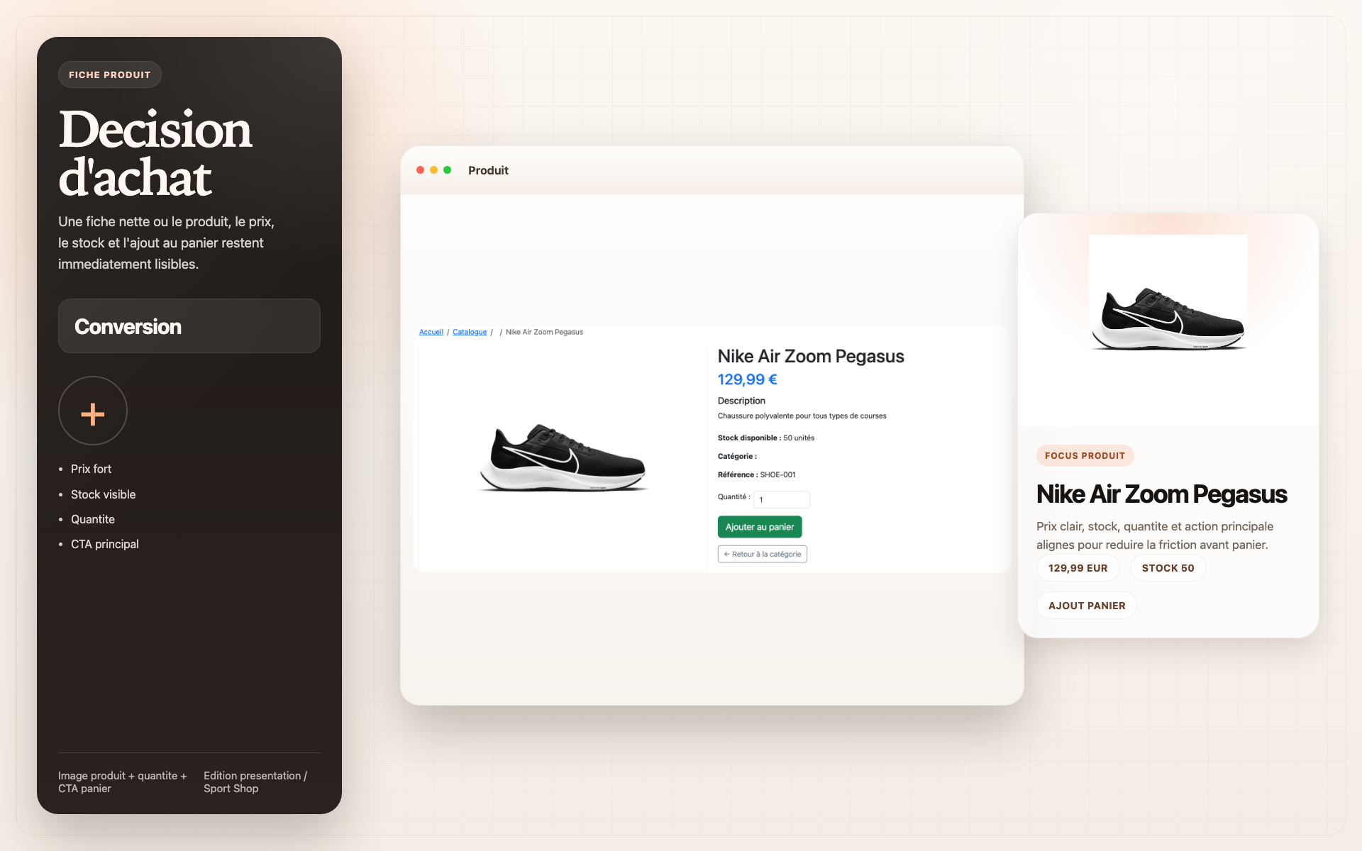 Présentation premium de la fiche produit Nike Air Zoom Pegasus